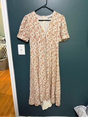 Dress Forum Cream Midi Dress with Coral Floral Print Vintage inspired